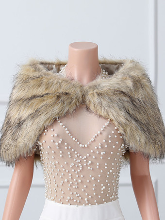 ラクダ色 ウェディング ラップ アイボリー トップス フェイクファー ブライダル カバーアップ