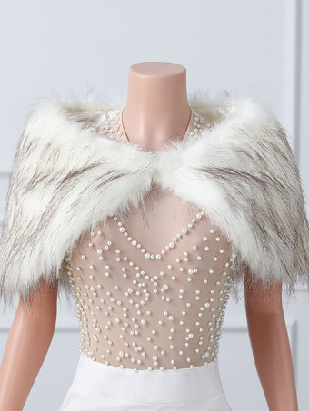 アイボリーウェディング ラップ アイボリー トップス フェイクファー ブライダル カバーアップ