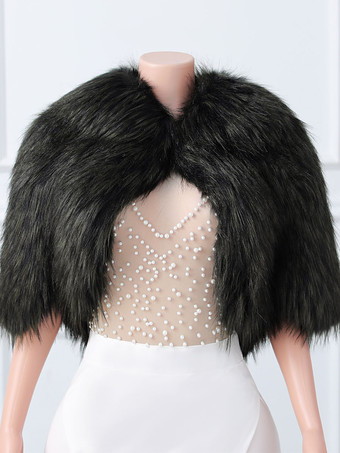 ブラックシルバーウェディングラップ エクリュ ホワイト ハーフスリーブ ターンダウンカラー トップス フェイクファー ブライダル カバーアップ