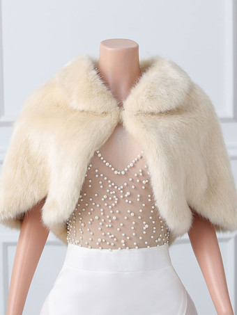 アイボリー ウェディングラップ エクリュ ホワイト ハーフスリーブ ターンダウンカラー トップス フェイクファー ブライダル カバーアップ