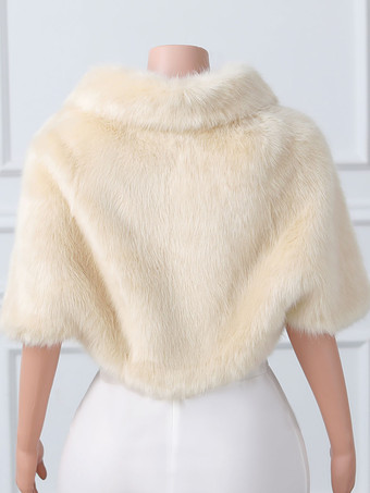 ウェディングラップ エクリュ ホワイト ハーフスリーブ ターンダウンカラー トップス フェイクファー ブライダル カバーアップ