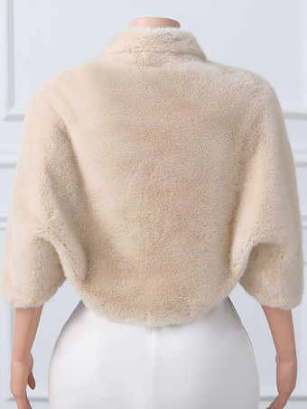 ウェディングラップ カーキ ハーフスリーブ ターンダウンカラー トップス ミンクファー ブライダル カバーアップ