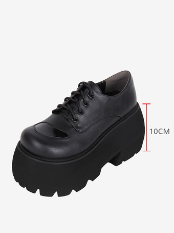 ゴスロリブーツ ブラック PU ラウンドトゥ PU レザー ロリータ靴