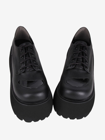 ゴスロリブーツ ブラック PU ラウンドトゥ PU レザー ロリータ靴