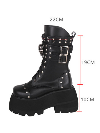 ゴスロリブーツ PU レザー PU ラウンドトゥ ブラック ロリータ靴