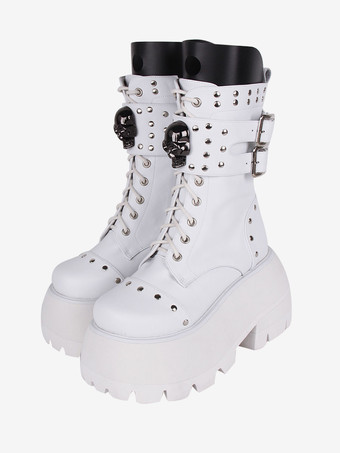 ゴスロリブーツ PU レザー PU ラウンドトゥ ブラック ロリータ靴