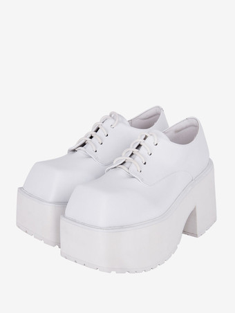 ホワイト ゴスロリブーツ ブラック PU ラウンドトゥ PU レザー ロリータ靴