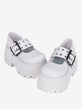 ゴスロリブーツ PU レザー PU ラウンドトゥ ブラック ロリータ靴