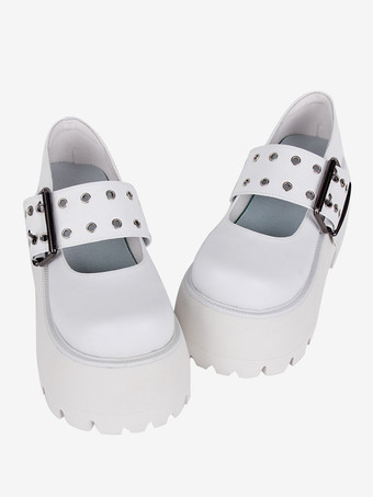 ゴスロリブーツ PU レザー PU ラウンドトゥ ブラック ロリータ靴