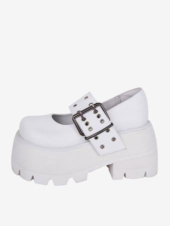 ゴスロリブーツ PU レザー PU ラウンドトゥ ブラック ロリータ靴