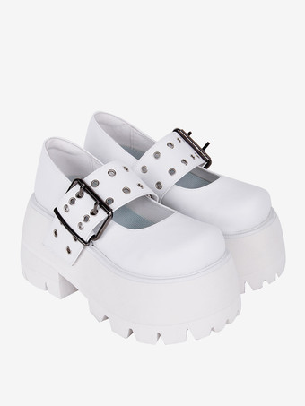 ゴスロリブーツ PU レザー PU ラウンドトゥ ブラック ロリータ靴