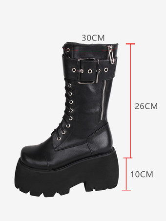 ゴスロリブーツ PU レザー PU ラウンドトゥ ブラック ロリータ靴