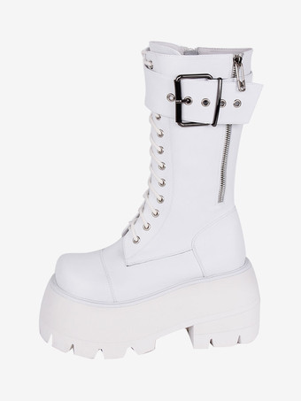 ゴスロリブーツ PU レザー PU ラウンドトゥ ブラック ロリータ靴