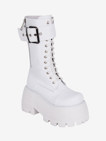 ゴスロリブーツ PU レザー PU ラウンドトゥ ブラック ロリータ靴