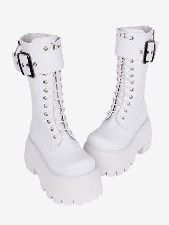 ゴスロリブーツ PU レザー PU ラウンドトゥ ブラック ロリータ靴