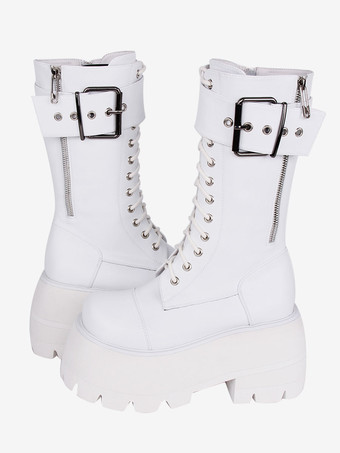 ゴスロリブーツ PU レザー PU ラウンドトゥ ブラック ロリータ靴