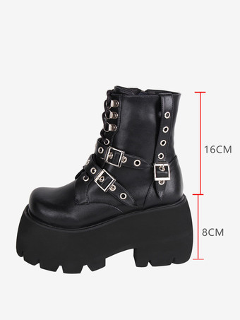 ゴスロリブーツ PU レザー PU ラウンドトゥ ブラック ロリータ靴