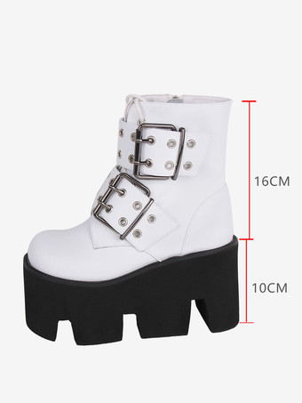 ゴスロリブーツ PU レザー PU ラウンドトゥ ホワイト ロリータ靴