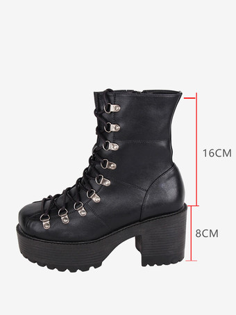 ゴスロリブーツ ブラック PU ラウンドトゥ PU レザー ロリータ靴