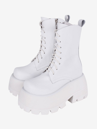 ゴスロリブーツ PU レザー PU ラウンドトゥ ホワイト ロリータ靴