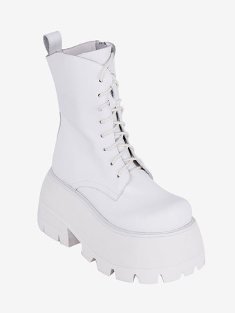 ゴスロリブーツ PU レザー PU ラウンドトゥ ホワイト ロリータ靴