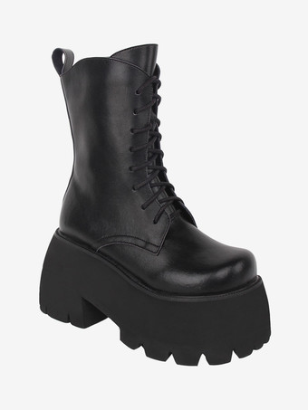 ゴスロリブーツ PU レザー PU ラウンドトゥ ホワイト ロリータ靴