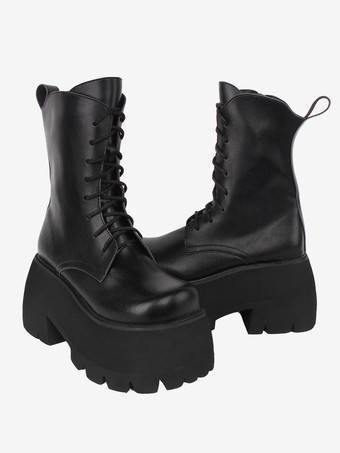 ゴスロリブーツ PU レザー PU ラウンドトゥ ホワイト ロリータ靴