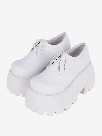 ホワイト ゴスロリブーツ ブラック PU ラウンドトゥ PU レザー ロリータ靴