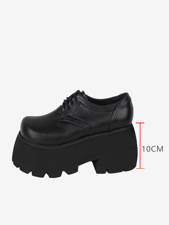 ゴスロリブーツ ブラック PU ラウンドトゥ PU レザー ロリータ靴