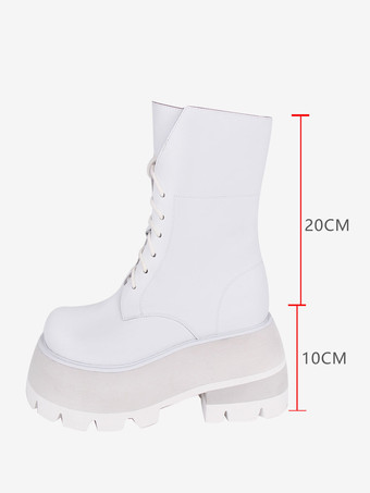 ゴスロリブーツ PU レザー PU ラウンドトゥ ホワイト ロリータ靴