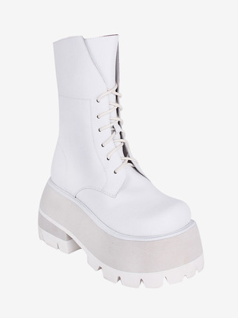 ゴスロリブーツ PU レザー PU ラウンドトゥ ホワイト ロリータ靴