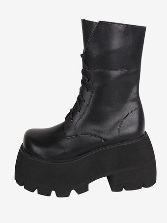 ゴスロリブーツ PU レザー PU ラウンドトゥ ホワイト ロリータ靴