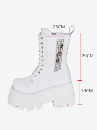 ゴスロリブーツ ホワイト PU ラウンドトゥ PU レザー ロリータ靴