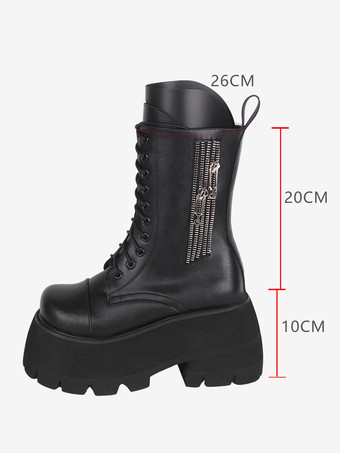 ゴスロリブーツ ホワイト PU ラウンドトゥ PU レザー ロリータ靴