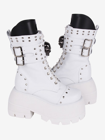 ゴスロリブーツ PU レザー PU ラウンドトゥ ブラック ロリータ靴