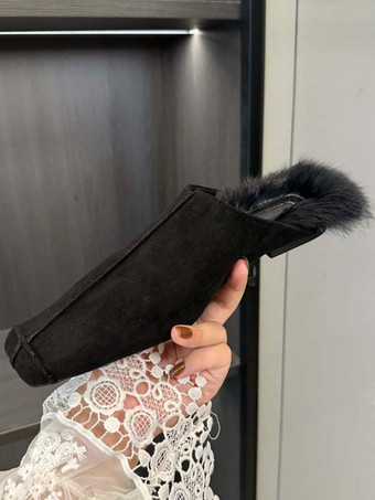 Zapatos planos de mulas de invierno con punta cuadrada de ante para mujer