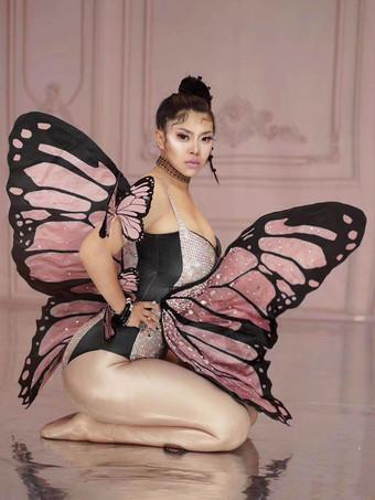 Set di strass a farfalla con strass rosa da donna Costume da festa sexy  Tuta in lycra spandex Abbigliamento da ballo - Milanoo.com