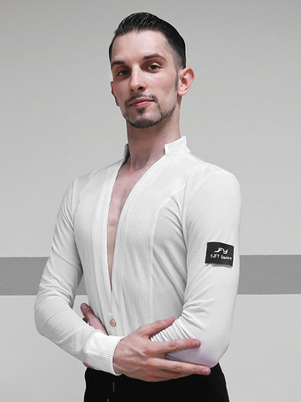 ホワイト ラテン社交ダンス衣装白メンズポリエステルトップスセクシーなラテンダンス衣装