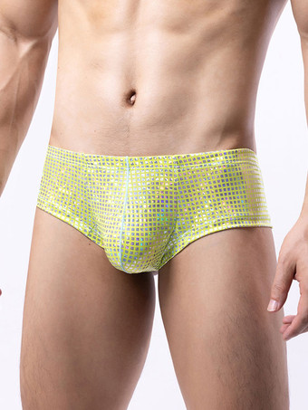 黄緑色セクシーなパンティー男性用黒ポリエステルブリーフ服メンズランジェリー