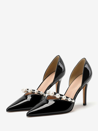 ブラック ヌード ハイヒール パール ポインテッド スティレット ヒール ブライダル シューズ