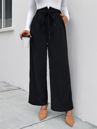 Pants Black Lace Up Polyester Layered Raised Waist Trousers