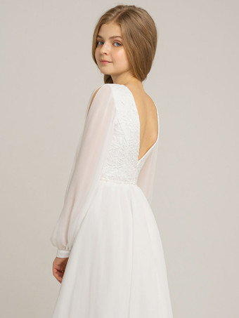 ウェディングパーティードレス ウェディング美しいフラワーガールドレス フラワーガールドレス ディナードレス 長袖 レース アイボリー