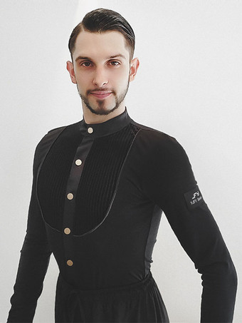 ラテンダンス社交衣装ブラックメンズセクシーポリエステルトップスダンスコスチューム