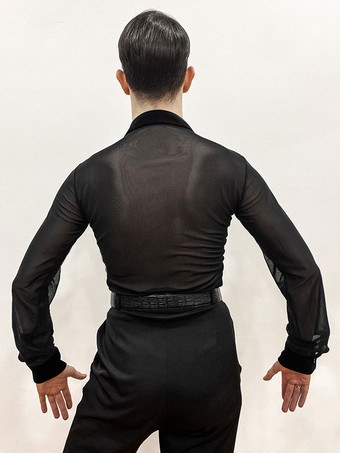 ラテンダンス社交衣装黒男性のポリエステルセクシーなラテントップスダンスウェア