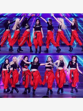 レッド ジャズダンス衣装 レディース ポリエステル パンツ ダンスウェア