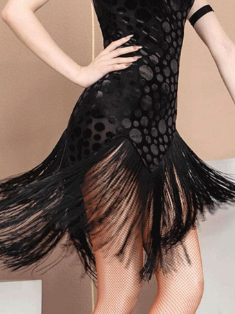 ラテンダンス衣装黒の女性のポリエステルドレスセクシーなラテンダンサーダンスウェア