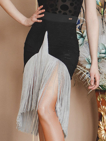 ラテンダンス衣装シルバー女性のスカートセクシーなポリエステルスカートダンスウェア