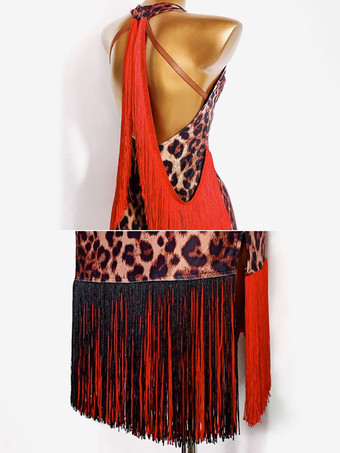 ラテンダンス衣装ヒョウ女性のポリエステルドレスセクシーなラテンダンサーダンスウェア