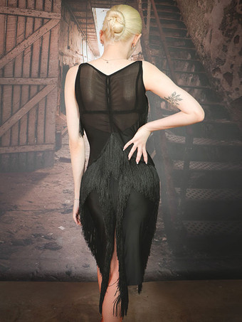 ラテンダンス衣装黒の女性のポリエステルドレスセクシーなラテンダンサーダンスウェア