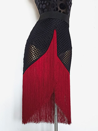 レッド ラテンダンス衣装シルバー女性のスカートセクシーなポリエステルスカートダンスウェア